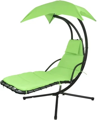 Chaise Lounge Colgante Exterior con Cojín Acolchado y Toldo - Verde Foto 1 de 4