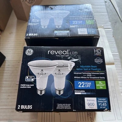 GE 2pk 75W Reveal PAR30 LED Light Bulbs Long Neck Adjustable Flood/Spot ⭐ - Image 1 of 3