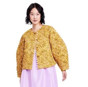 Kika Vargas x Target Gold Quilted Jacket Barrel Sleeve Mum Floral - Size X Large - Picture 1 of 13