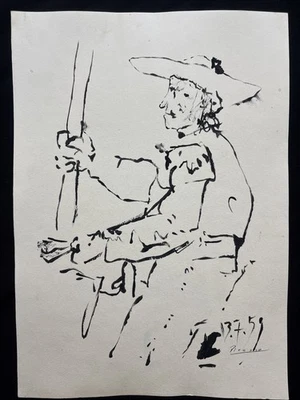 Pablo Picasso (Handmade) Drawing mixed media on paper signed & stamped - Image 1 of 3