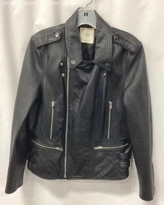 Chaqueta de moto Mango de cuero de oveja negra para mujer talla L Foto 1 de 4