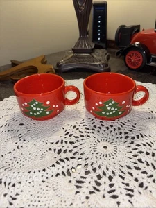 Waechtersbach Red Christmas Tree Tea Cups—Set Of 2–NO SAUCERS - Picture 1 of 11
