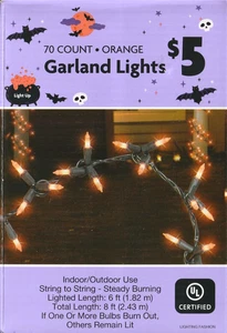 70 ct Orange Garland Lights Indoor/Outdoor String-To-String Steady Burning - Picture 1 of 3