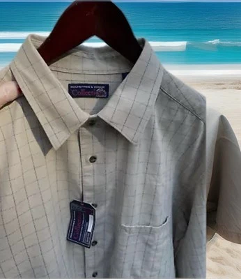 Roundtree & Yorke Collection Indigo Dyed Plaid Shirt Cotton Pocket Mens XL NEW - Image 1 of 4