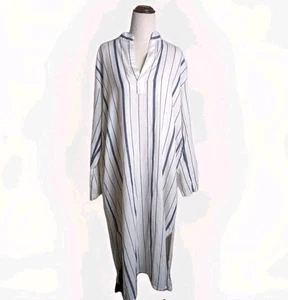 Tailor Yusuf Blue White Striped Linen Cotton Kaftan Dress SizeS Turkish Handmade - Picture 1 of 5