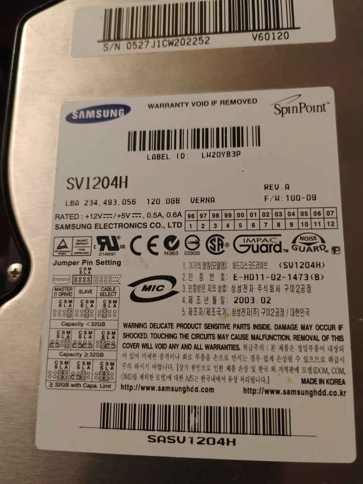 Samsung SpinPoint SV1204H 120GB IDE Hard Drive - Image 1 of 1
