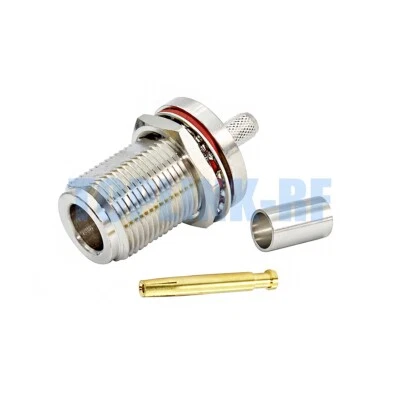 1x N Female Jack Bulkhead Nut Connector Crimp for RG58 RG142 RG400 LMR195 Cable - Image 1 of 4
