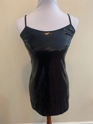 Mini Vestido Dreamgirls Negro Lentejuelas Correas de Espagueti Brillante Brillante Talla S/M Foto 1 de 4
