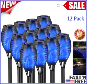 Solar Torch LED Light 12PCS Blue Flickering Flame Decor Outdoor Garden Yard Lamp - Picture 1 of 7