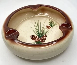 Vntg Romco #220 USA Brown Cream Green Pine Cone Ashtray Rocky Mountain Pottery - Picture 1 of 8