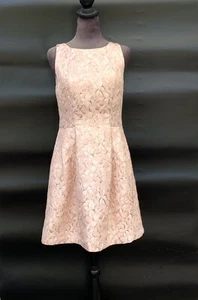 AQUA Size 6 Jacquard Floral Sleeveless Boat Neck Dress Lined Pink Gold - Picture 1 of 21