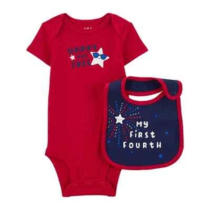 Carter's Child of Mine SIZE 3/6 Mot My First Fourth Patriotic red bodysuit w bib - Picture 1 of 8