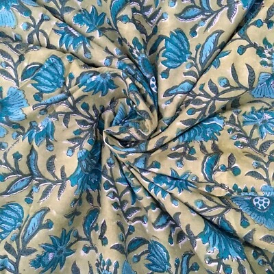 Dressmaking Hand Block Print Crafting Cotton Voile Fabric Sewing By The Yards - Image 1 of 4