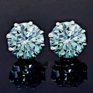 RARE 8.00 Ct Treated Blue Diamond Solitaire Studs In 925 Silver, Amazing Shine - Picture 1 of 7