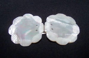 Antique Vintage Art Deco Mother Of Pearl Belt Buckle Clip Hook 2 Piece - Picture 1 of 2