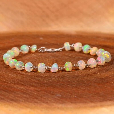 Pulsera de cadena de eslabones de ópalo etíope natural A++, pulsera minimalista, ópalo con cuentas Foto 1 de 4