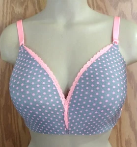 Victoria's Secret Wireless Pink Grey Stripe Polka Dot No Wire Padded Bra 38D - Picture 1 of 13