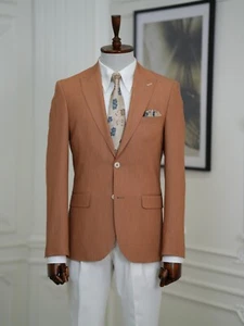 Men’s Premium Italian Style Slim Fit Blazer camel parez suits - Picture 1 of 6