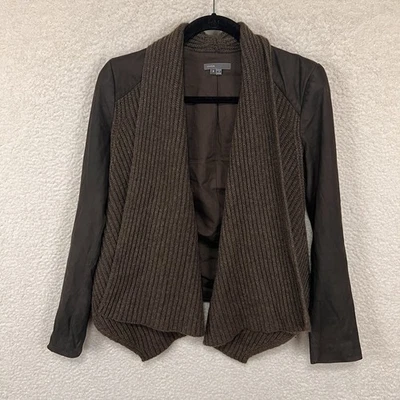 Cárdigan Suéter VINCE Acanalado Lana Cuello Chal Mujer’s S Cuero Marrón Foto 1 de 4