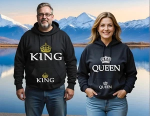 Sudaderas con capucha para pareja King & Queen Love a juego para él y ella - Imagen 1 de 9
