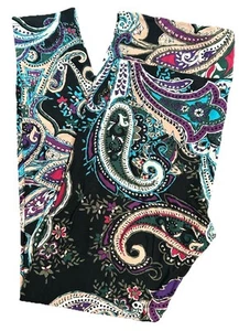 LuLaRoe TC Leggings Paisley Floral Damask Teal Black Size 12-18 NEW 947157 - Picture 1 of 4
