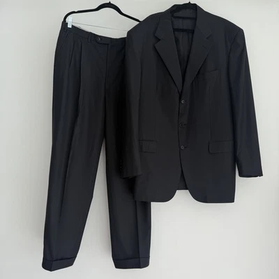 Traje Brioni Para Hombres 46 Negro Ventana Lana Blazer Chaqueta Y Pantalones 35x32 Carrera Foto 1 de 4