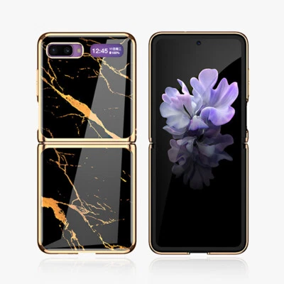 Luxury Plating Marble Tempered Glass Phone Case for Samsung Galaxy Z Flip Case  - Image 1 of 3