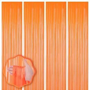 4 Pack Orange Foil Fringe Backdrop Curtains Tinsel Streamers Birthday Party D... - Picture 1 of 7