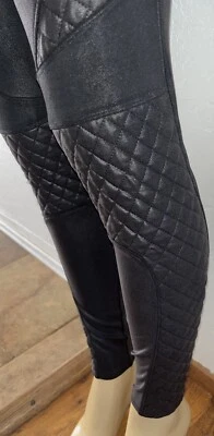 SPANX Quilted Faux Leather Shiny MOTO LEGGINGS-20248Q-BLACK-Size Medium-VGUC! - Image 1 of 4