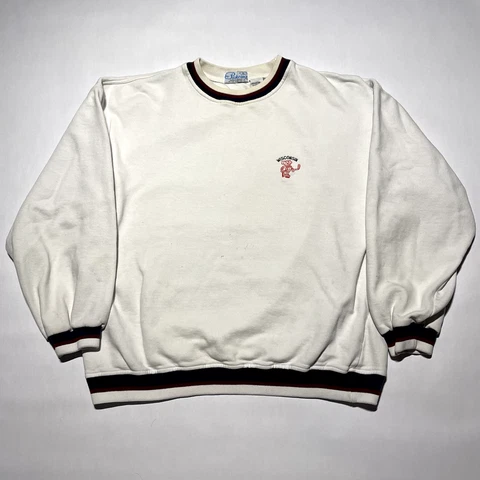 Vintage Pickering Spotswear Wisconsin Badgers Hockey Sweatshirt Large White Cover