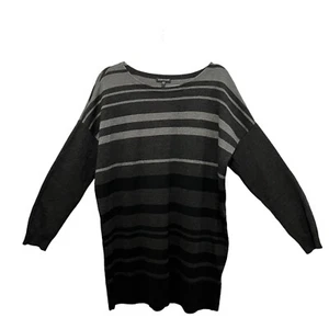 Suéter túnica Eileen Fisher para mujer 100 % lana merino gris negro rayas largo talla L - Imagen 1 de 12