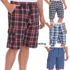 mens shorts cargo check summer holiday bottoms elasticated waist cotton poly dx