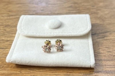Juicy Couture Stud Earring Gift Bow Pink Enamel Rhinestone Gold Tone Crown Back - Image 1 of 4