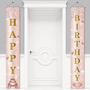 Happy Birthday Deko Banner für Damen Mädchen, rosa rosegold  - Bild 1 von 6
