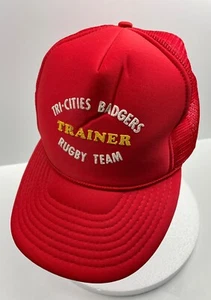 Tri-Cities Badgers Rugby Team Trainer Trucker Hat Ball Cap Snapback Red Mesh - Picture 1 of 9