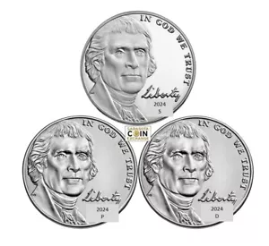 2024 P D S Jefferson Nickel S come nuovo PROOF non circolato PD da BANK ROLL set di 3 - Foto 1 di 2