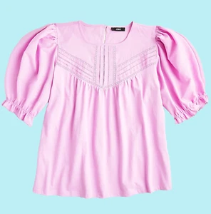 J Crew Puff Sleeve Blouse Lace Top Ruffle Pastel Pink Yellow Olive Cotton Gift - Picture 1 of 6