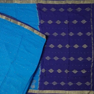 Saris azules vintage 100 % pura seda crepé Mysore Zari tejido sari 5YD tela artesanal - Imagen 1 de 6