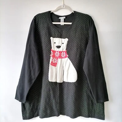 Suéter Catherine Mujer Negro Manga Larga Cuello Redondo Oso Polar Talla 2X Foto 1 de 4