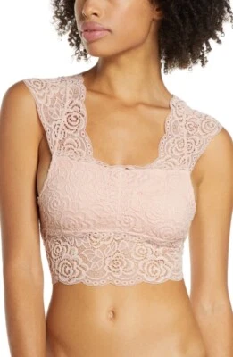 Free People Lace Crop Top Bralette pink Size Small lined stretch top Chase Me - Image 1 of 4