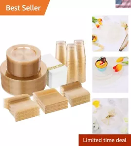 700 Pcs Gold Glitter Plastic Dinnerware Sets,Plastic Disposable Plates for Pa... - Picture 1 of 8
