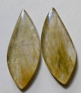 40.85 Cts Natural Rutile Quartz Cabochon Match Pair Gemstone 36.6X15.5MM - Picture 1 of 4