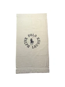 VINTAGE RALPH LAUREN RL POLO CLUB PONY BLUE WHITE LARGE BEACH TOWEL - Picture 1 of 3
