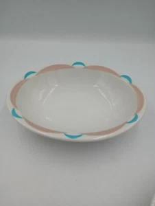 VTG Shenango China Restaurant Ware Pink Beige Stripe MCM Oval Serving Bowl 10' - Picture 1 of 6
