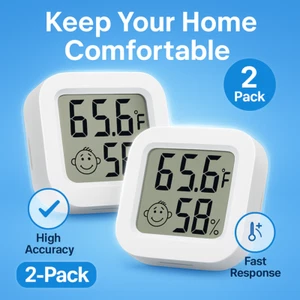 Indoor Thermometer Hygrometer 2 Pack Digital Temp Humidity Monitor for Home - Picture 1 of 8