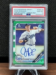 JOHN DOXAKIS 2019 Bowman 1st Card Chrome Rookie Auto Green Refractor #/99 PSA 10