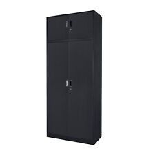 Extra Tall XL 225cm Metal Storage Cabinet Lockable Steel Office Cupboard Black
