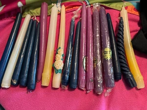 Lot of 13 pilar candles, only 2 are burned, mostly new, some have wrappers - Picture 1 of 5