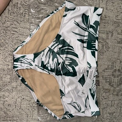 Lane Bryant Cacique White tropical leaf green Swim Bottom Brief Size 16 - Image 1 of 4