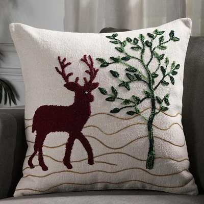 Handmade Spring Valentines Reindeer Cushion Cover Hand Embroidered Home Decor... - Image 1 of 4